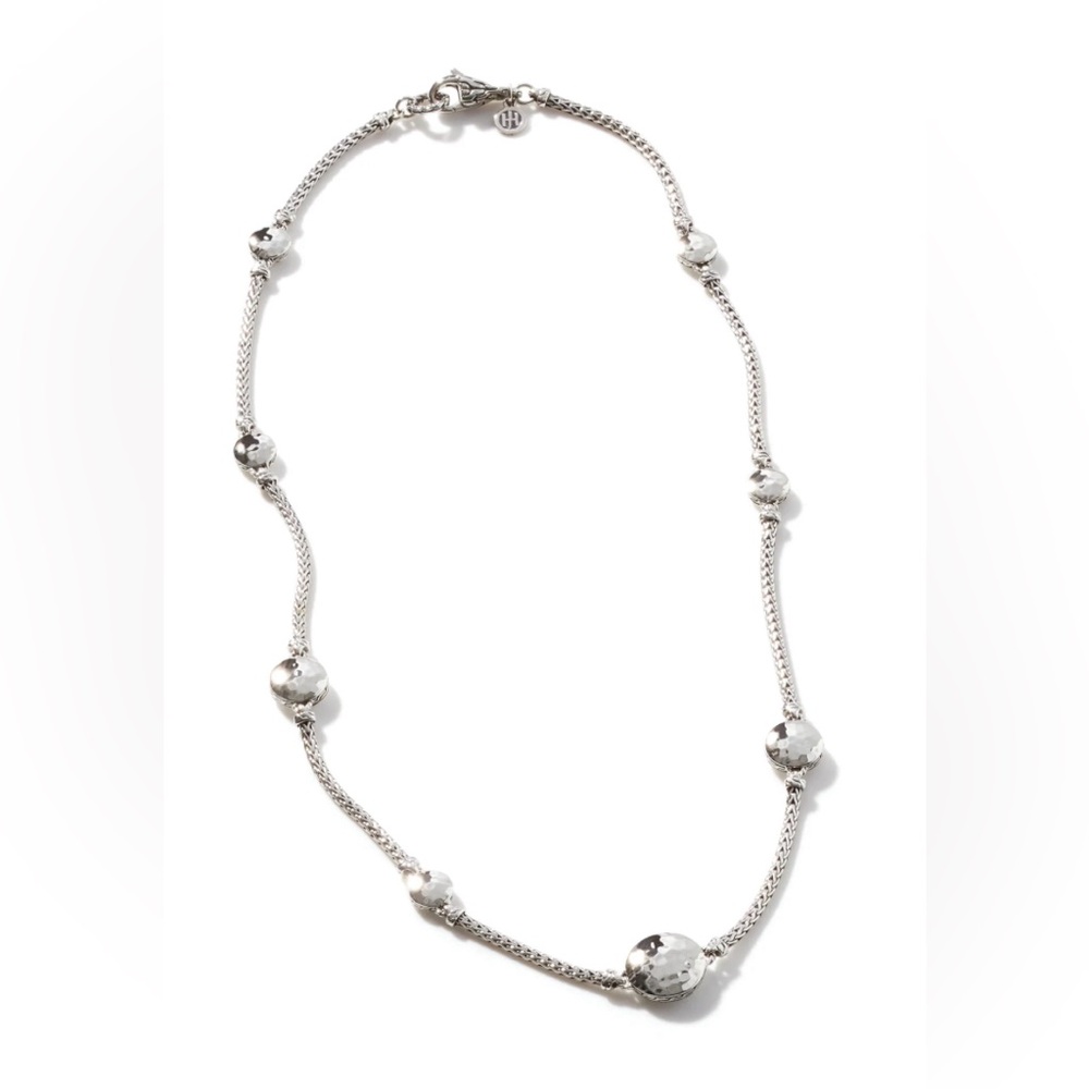 John Hardy Silver Paul Dot Hammered Station Necklace 36”